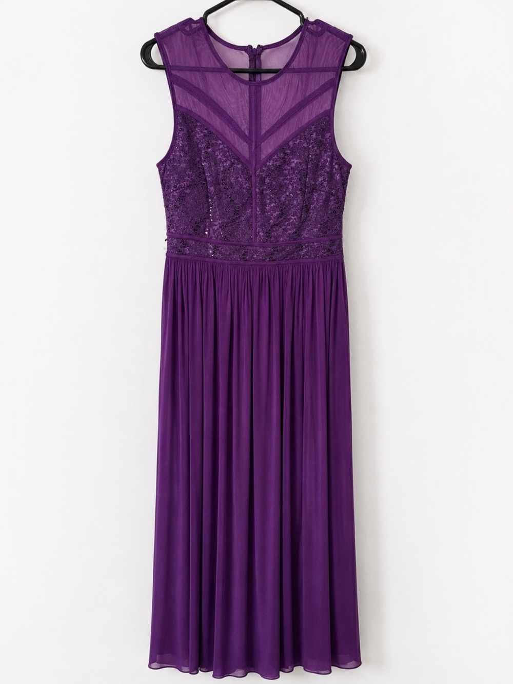 Night Way Collections - Purple Sequin Mesh Maxi Dress - Size 14